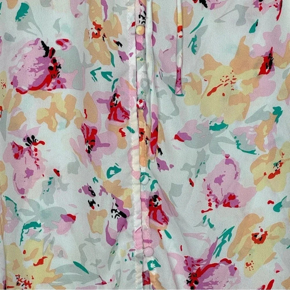 Amazon 2X Shirt Top Pink Floral Flower Bell Long Sleeve Keyhole Round Neck Women - Picture 2 of 7